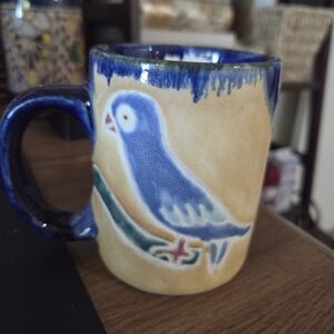 Mexican Blue and Tan Bird Ceramic Mug